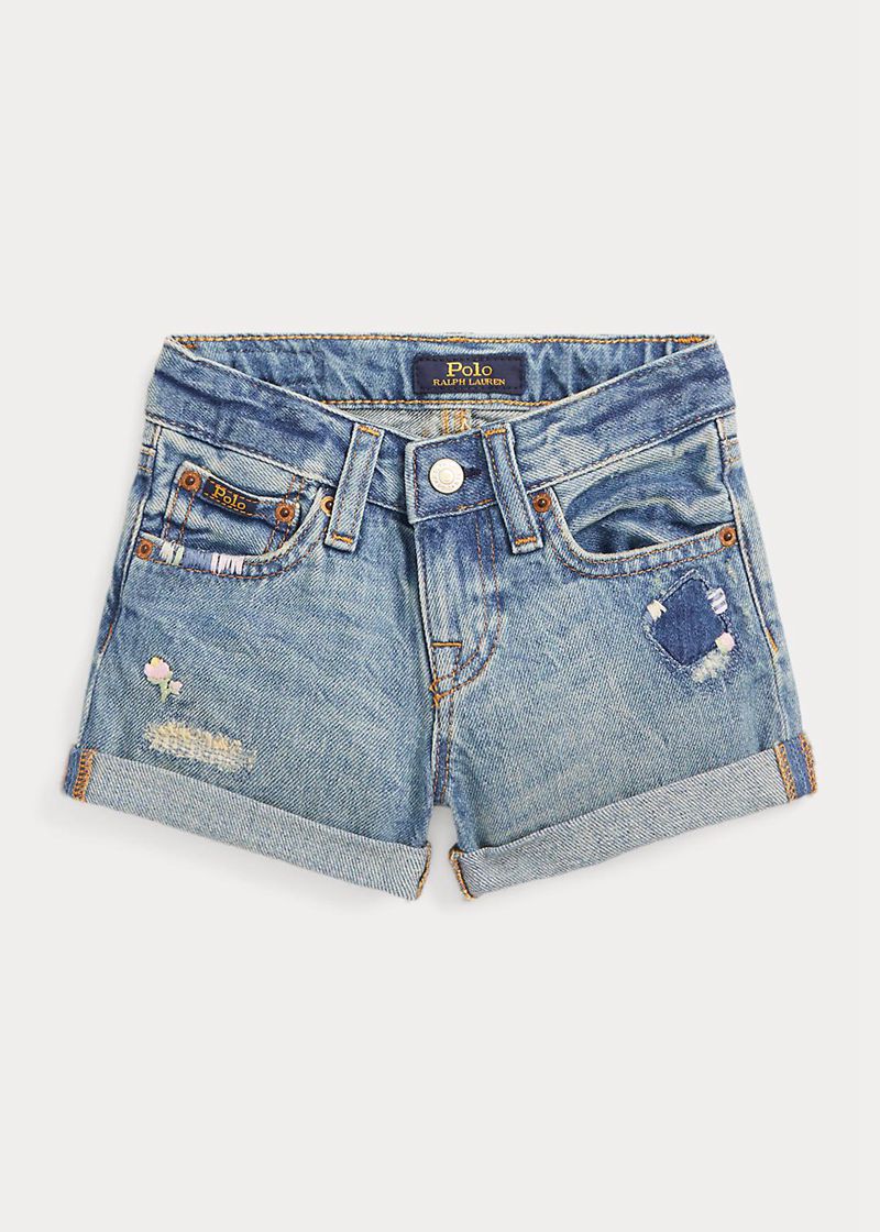 ラルフ ローレン ショーツ ガール 青 1.5-6.5 年 Distressed デニム VBMNT8732